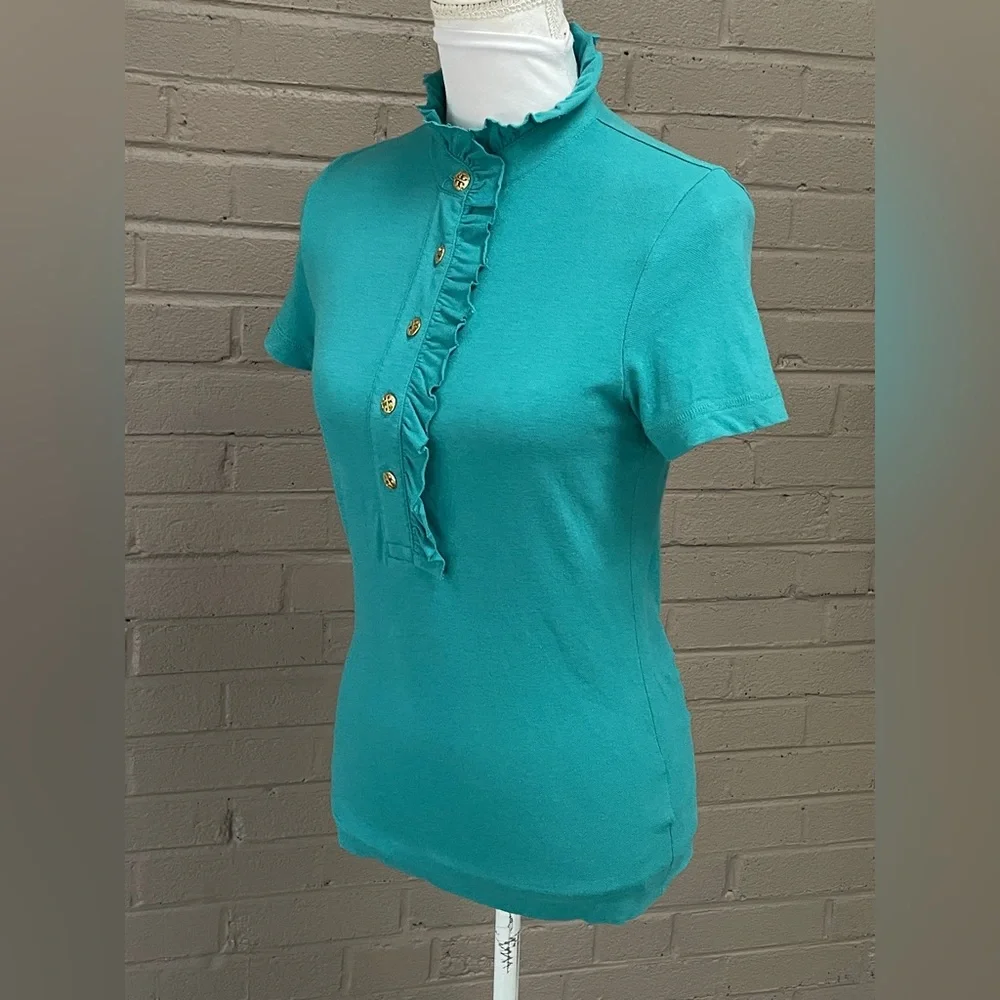 Tory Burch  blue ruffled front top  S - Picture 7 of 13